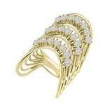 Diamond Essence Designer Ring With Three Curved Rows Of Round Brilliant Stones, 3 Cts.T.W. In 14K Gold Vermeil.