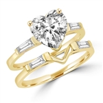 Gold vermeil wedding set heart cut stone& v shaped pair ring