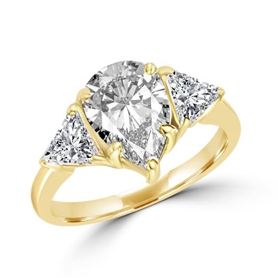 Duse - Ring with Pear Cut Center Stone flanked by Brilliant Trilliant Cut Diamond Essence accents, 3.0 Cts. T.W, in Gold Vermeil.