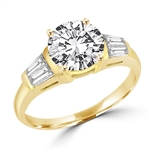 Majestic ring with 2.0 cts. round double cut center and baguettes tapered around both sides. 3.0 cts.t.w. in Gold Vermeil.