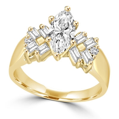 Glowing Ring with 1 Ct. Marquise Center and Baguette accents, 2 Cts. T.W, in Gold Vermeil.