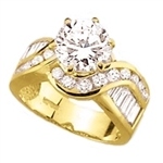 Diamond Essence Designer Ring With 2 Cts. Round Brilliant Set In Six Prongs And Brilliant Channel Set Baguettes And Melee On The Band In 14K Gold Vermeil, 4 Cts.T.W.