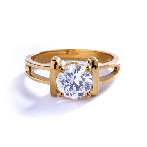 Enticing Lady - 14k Gold Vermeil Ring with a 2.0 Ct. Round Brilliant Diamond Essence Masterpiece in solitary regal splendor.