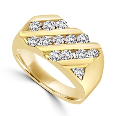 14K Gold Vermeil Men's Ring with Round Brilliant Diamond Essence Stones, 0.10 ct. each, in Five Rows, 1.5 ct. t.w.