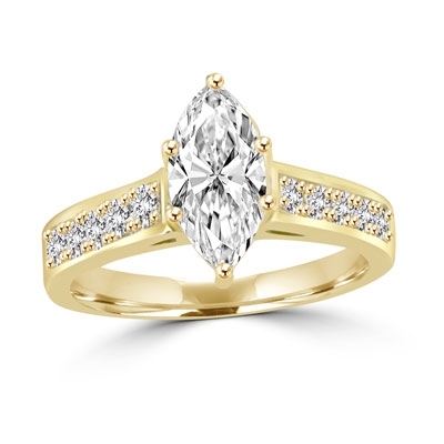 Classic Ring with a 1 Ct. Marquise Cut Diamond Essence Masterpiece in the center and an inriguing Melee of Channel Set Masterpieces down the band. 1.3 Cts. T.W. in Gold Vermeil.