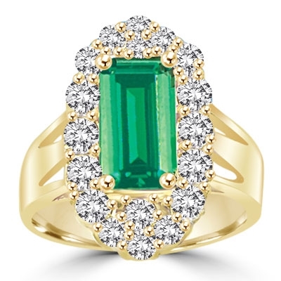 Emerald City Ring with a 3 Ct Emerald Cut Emerald Essence center surrounded by fiery Round Cut Diamond Essence Stones, 3.3 Cts.t.w. in Gold Vermeil.