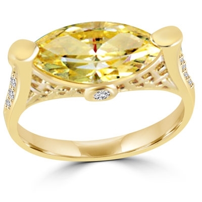 A gorgeous marquise-cut 3.0 cts. Diamond Essence citrine stone set horizontal in 14K Gold Vermeil or Platinum Plated Sterling Silver basket setting.