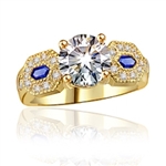 gold vermeil ring with round and sapphire diamonds with melee