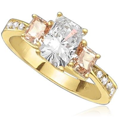 emerald cut stone & champagne baguettes in gold vermeil ring