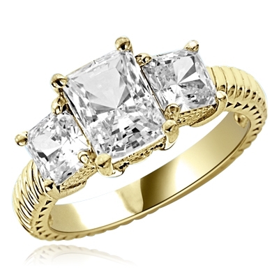 2.5cts. Elegantly styled 3 stone princess ring in Gold Vermeil