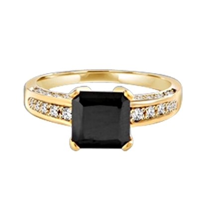 Diamond Essence designer ring with 3.0 ct Princess Cut Onyx Essence center surrounded by Round stones, 3.5 cts. T.W. set in 14K Gold Vermeil.