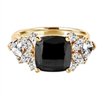 Diamond Essence Designer ring with 4.0 ct. Onyx center with round, marquies and heart shaped stones on each side, 6.5 cts. T.W. set in 14K Gold Vermeil.