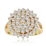Artistic Flower Cluster Ring that is soaring in poularity. You will sparkle in this sheer brilliance of 4 Cts. T.W. Accents set on Wide Band. In 14K Gold Vermeil.