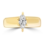 Wide Band Solitaire Ring with 0.75 ct.t.w. of Diamond Essence Marquise cut stone, set in six prongs setting, 14K Gold Plated Sterling Silver.