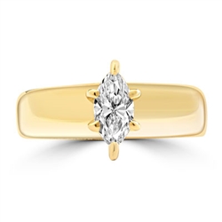 Wide Band Solitaire Ring with 0.75 ct.t.w. of Diamond Essence Marquise cut stone, set in six prongs setting, 14K Gold Plated Sterling Silver.