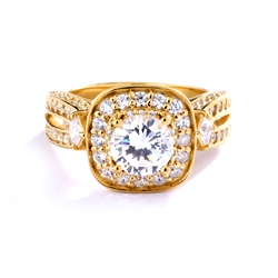 1.50 cts. Round Brilliant Diamond Essence in the center Surrounded by Melee, accompanied by Princess cut Diamond Essence and rows of Sparkling Melee on each side of the band, 3.0 cts. t.w. set in 14K Gold Vermeil.