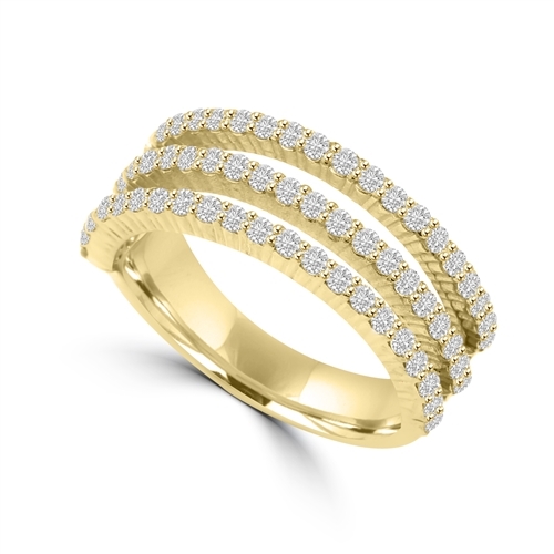 Diamond Essence Ring with Round Brilliant Melee Set In Three Delicate Rows, 1.50 Cts.T.W. In 14K Gold Vermeil.