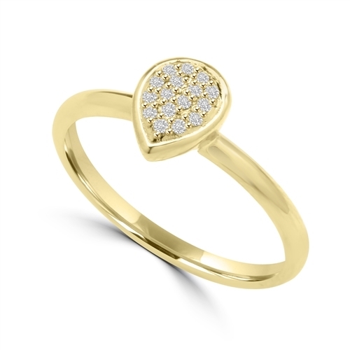 Diamond Essence Delicate Ring With Brilliant Melee in Pear Shape Setting, 0.10 Ct.T.W. In 14K Gold Vermeil.
