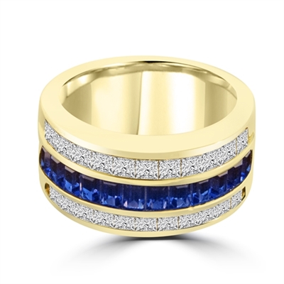 Sparkling Ring with three rows of Brilliance. Sapphire Essence Baguettes center is accentuated by Channel set Princess cut Diamond Essence Masterpieces. 5.0 cts.t.w. in Gold Vermeil.