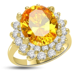 Canary Charisma! Magnificent Brilliance of 4 Ct. Canary Essence stone sitting on top of flower bed of 2 Cts. Of Round Briliant Masterpieces. Appx. 6 Cts. T.W. set in 14K Gold Vermeil.