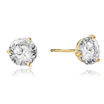 Pair of Studs in three prongs Martini Setting, Round Diamond Essence in each stud. 4.0 Cts T.W. set in 14K Gold Vermeil.