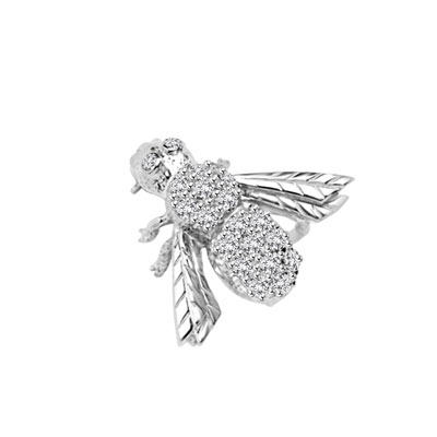 Attractive Bee Pin, 0.85 Cts. T.W. with a bevy of Round Cut Jewels. 14K Solid Gold or 14K Solid White Gold.