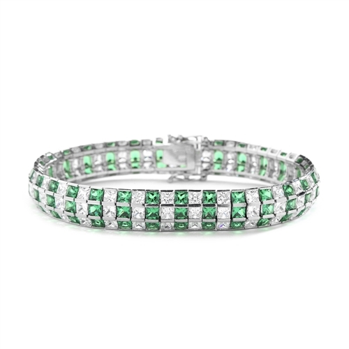 7" long Lovely best selling bracelet with 23.25 cts.t.w. of Princess cut Emerald Essence and Princess cut Diamond Essence stones in 14K White Gold.