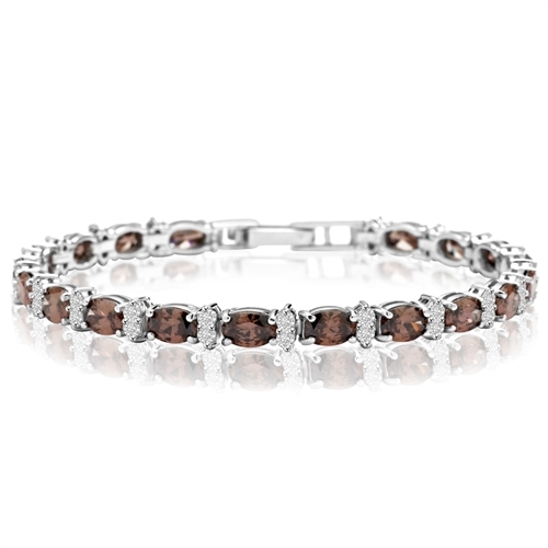 Diamond Essence Designer Bracelet With Oval chocolate And Round Brilliant Stones, 12.50 Cts.T.W. In 14K White Gold.