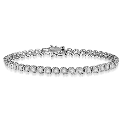 6.75 inch bracelet with S links in bezel setting. 4 cts. T.w. in 14K Solid White Gold.