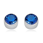 Solid Gold sapphire stone,tubular bezel setting earring