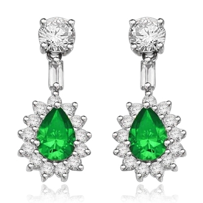 Clip Pear with Emerald Essence earrings in white