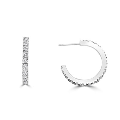 Sparkling Half hoop earrings with Diamond essence Round Brilliant stones set in 14k Solid White Gold , 3.6 Cts.T.W.