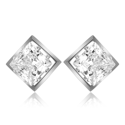 classic princess-cut square studs Platinum Plated