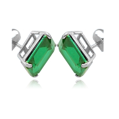 14K Solid White Gold emerald studs earrings