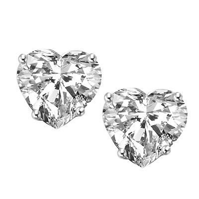 1 carat heart stud earrings in solid white gold