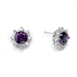 Designer Earrings with Round Amethyst Essence in center Surrounded by Round Brilliant Diamond Essence and Melee. 9.0 Cts. T.W. set in 14K solid White Gold.