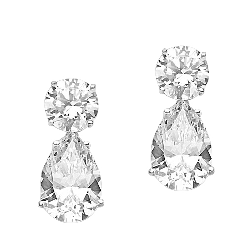 Best Selling Tear Drop Diamond Essence Earrings - White Brilliant Round Stone is 2 Ct and White Brilliant Pear Stone is 5 Ct. A Brilliant Sparkle of 14 Cts. T.W. for the pair of earrings! In 14K Solid White Gold.