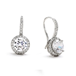 Diamond Essence Drop Earrings With Wire, 2 Cts. Each Round Brilliant Stone With Melee Around And On Bail, 5 Cts.T.W. In 14K White Gold.