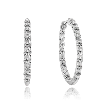 Inside Out Hoop Earring displaying an exquisitely channel press set array of Diamond Essence Melee Glittering at 2 Cts. T.W. set in 14K Solid White Gold.