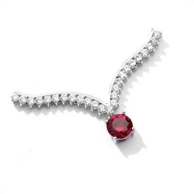 Top of the world - Supreme Necklace that is sure shot eye candy! 2 Ct. Brilliant White Ruby Essence Round Dangler atones a curvy melee of Round Brilliants set exquisitely in an Art Deco Setting! Attached with Chain in 14k Solid White Gold.