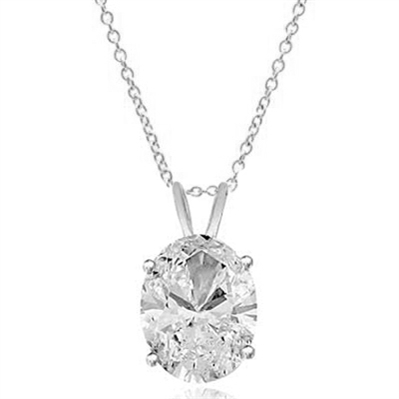 Solitaire Pendant with Oval Cut Diamond Essence in 14K Solid White Gold.