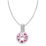 14K Solid White Gold pendant, 2.06 cts. In all with a 2.0 cts. Bezel-Set Round cut Pink Essence center.