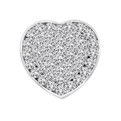 Beautiful Heart Pendant with the outer ring of heart encircling the micro pave set bulge heart. Truly lovable. 2 Cts. T.W. set in 14K Solid White Gold.