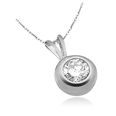 1 ct bezel set round stone white gold pendant