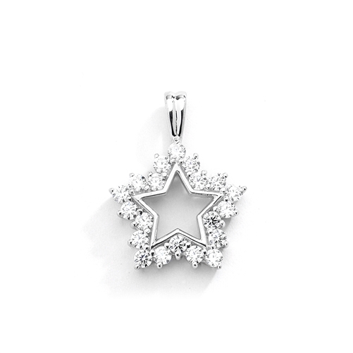 Gold star pendant-20 round melee in prong setting