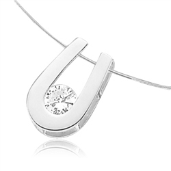 Round brilliant stone pendant in 14K Solid White Gold horseshoe