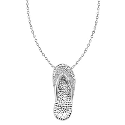 Sandal Pendant adds a happy touch to your outing. slip this around your neck any time and start showing off! 3/4 inch length. 0.1 cts. T.W. set in 14K Solid White Gold.