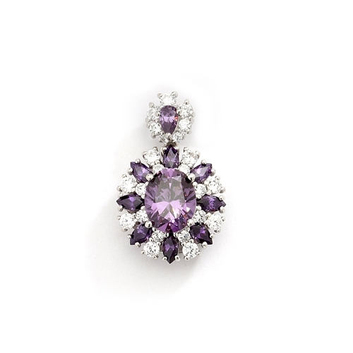 14K White Gold pendant with Amethyst stones