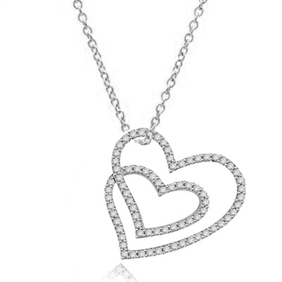 2 intervening heart shaped pendants in white gold