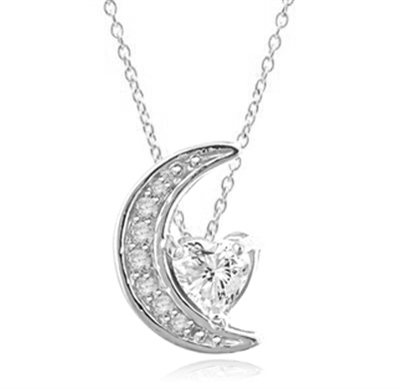 Moon is yours-set in a perfect harmony this pendant with 1 carat heart essence and round brilliant masterpieces in 14K Solid White Gold. 1.20 cts.t.w.